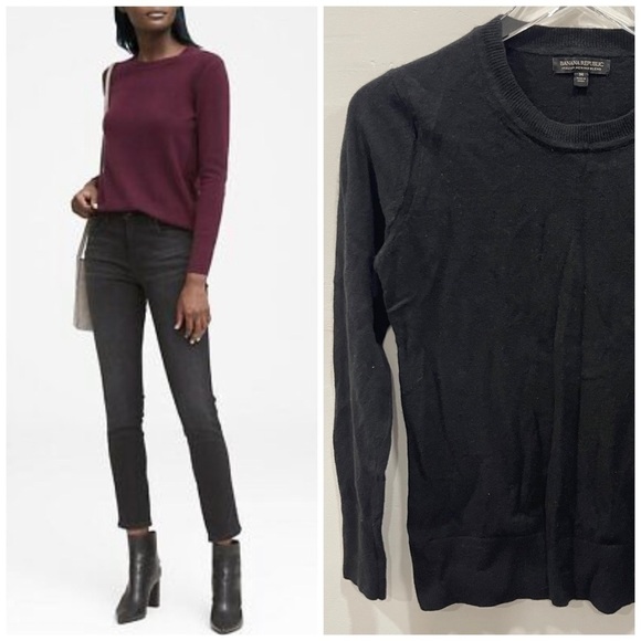 Banana Republic Italian New Way Merino Blend Black Crew Neck Sweater Pullover M - Picture 1 of 10
